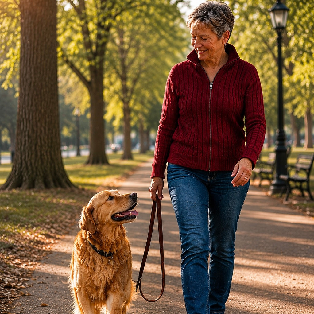 Calm dog on leash